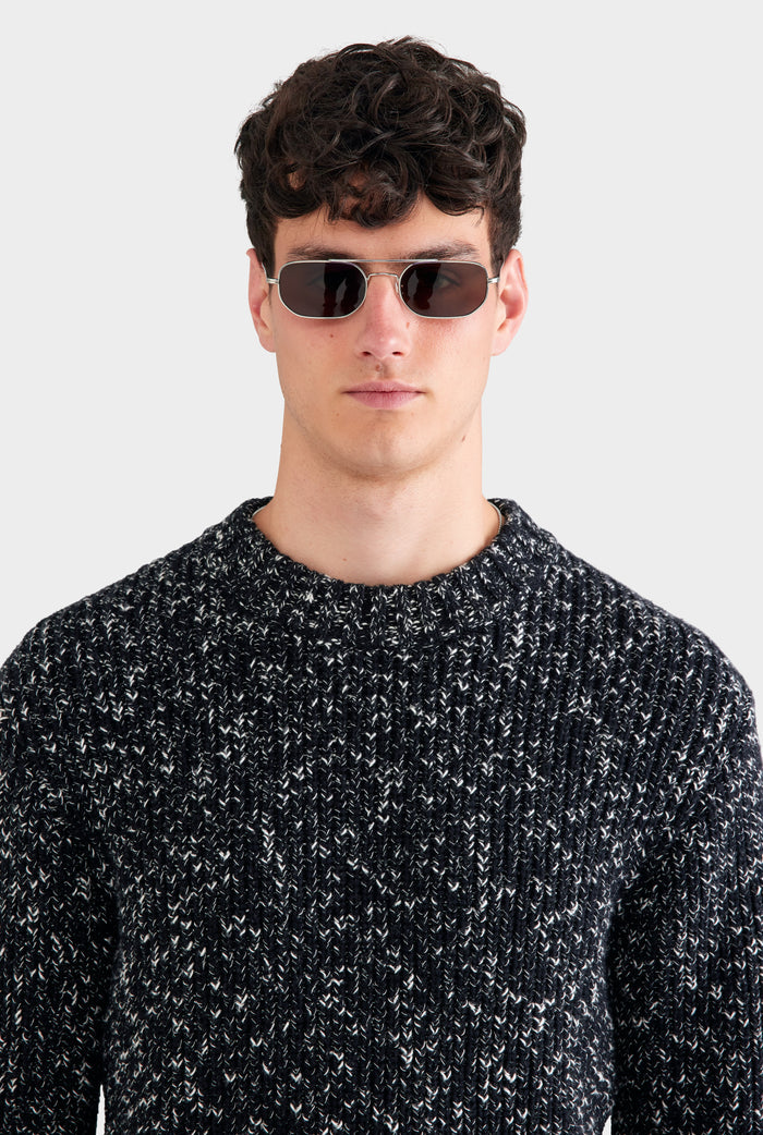 Chunky Wool Cotton Sweater - Black/White Marl