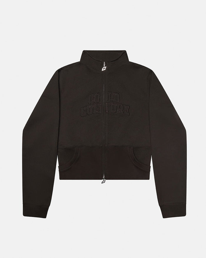 CITY ZIP UP DARK GREY - dark grey cropped zip-up hoodie, front view - Cold Culture