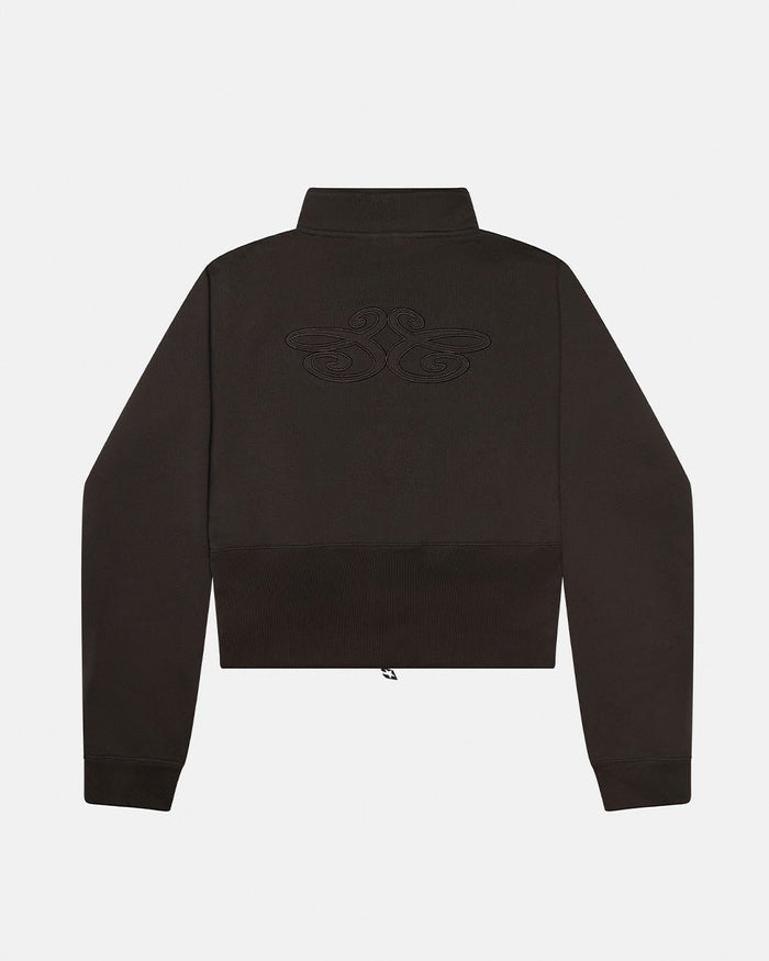 CITY ZIP UP DARK GREY - dark grey cropped zip-up hoodie, back view - Cold Culture