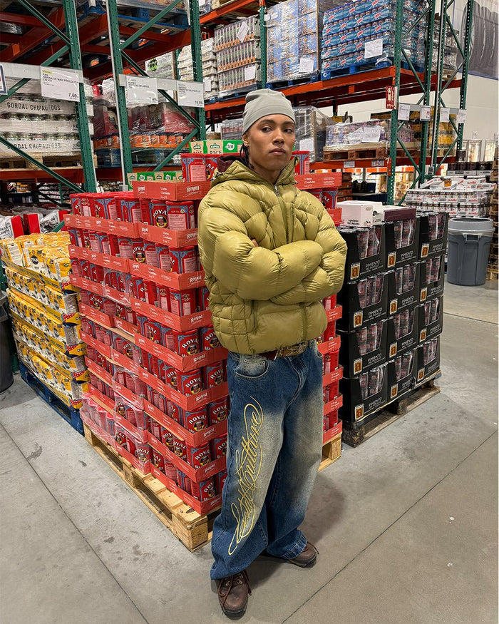 CLOUD ARMOUR PUFFER OLIVE GREEN - olive green hooded puffer jacket, street style shot - Cold Culture