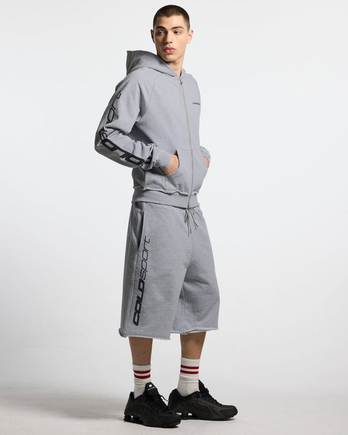 COLD SPORT SWEATPANTS GREY - grey baggy sweat shorts, front view on male model - Cold Culture #man