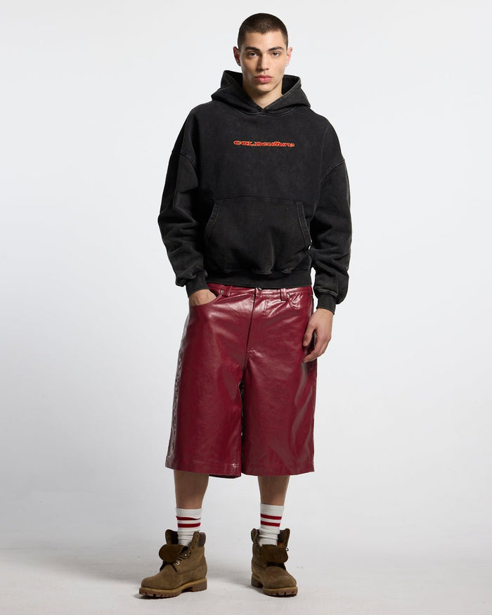 COLD´S GYM HOODIE BLACK - washed black hoodie, front view on male model - Cold Culture