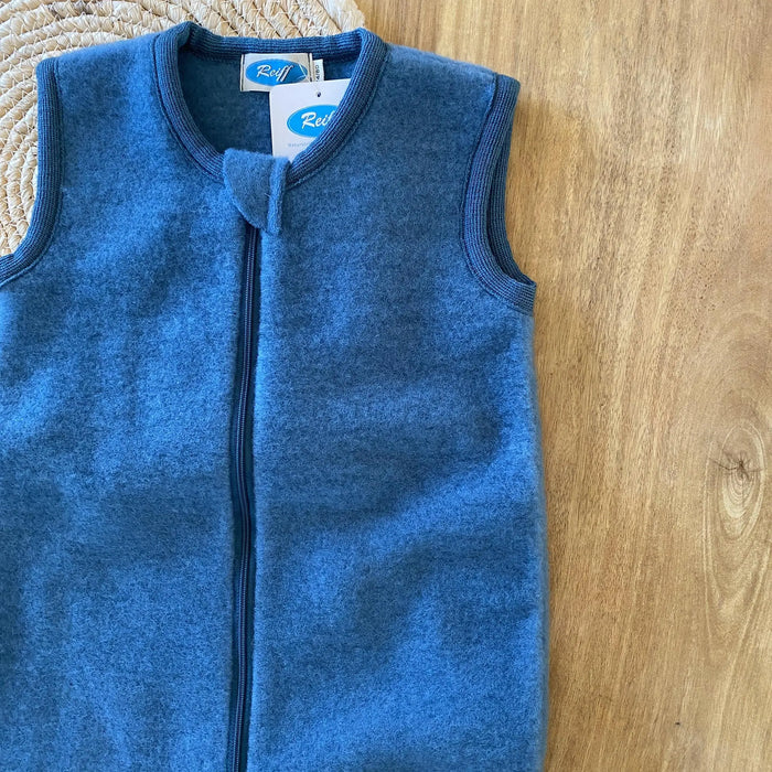 Combinaison de nuit bébé sans manches en polaire de laine bio Reiff - Pacific blue