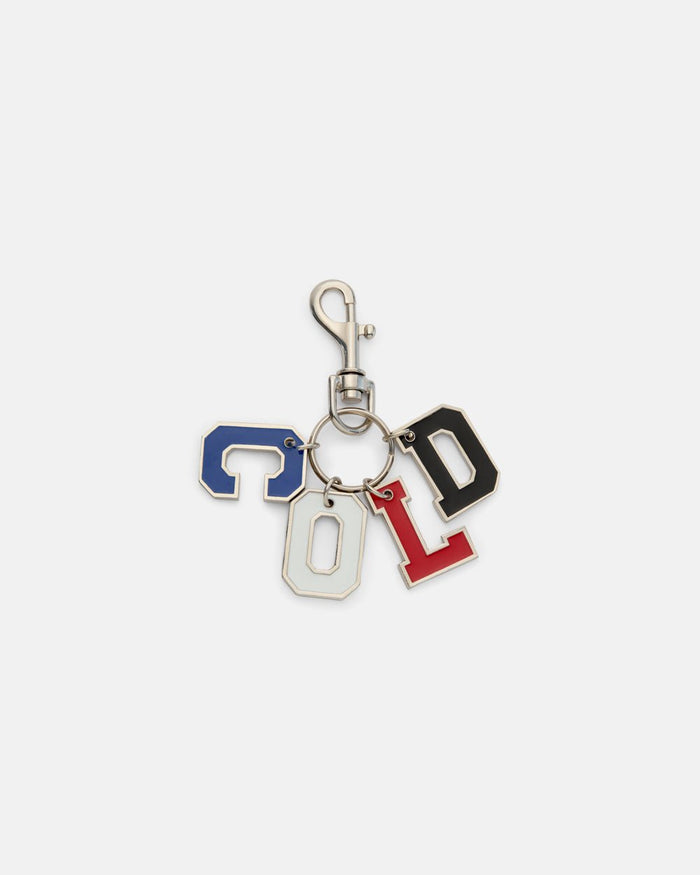COMBO KEYCHAIN - silver letter charm keychain, front view - Cold Culture