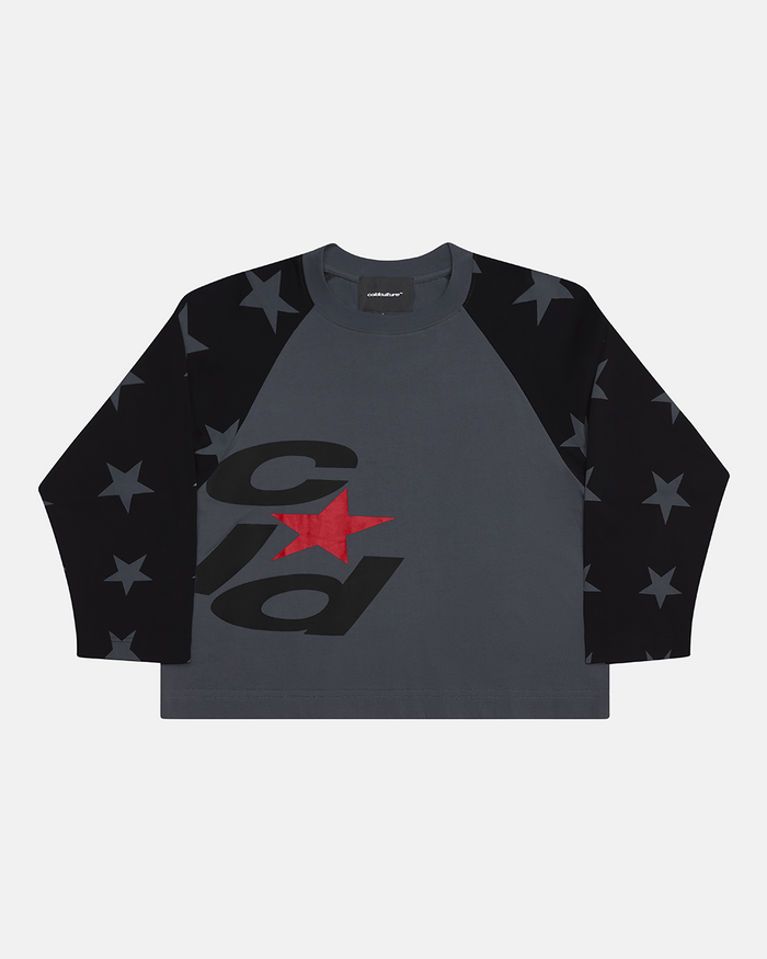 CONSTELLATION LONGSLEEVE GREY - grey star print longsleeve tee, front view - Cold Culture
