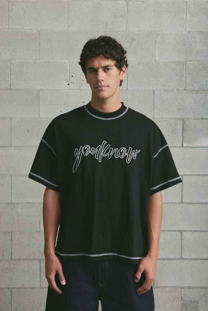 Contrast Stitch Tee | Black