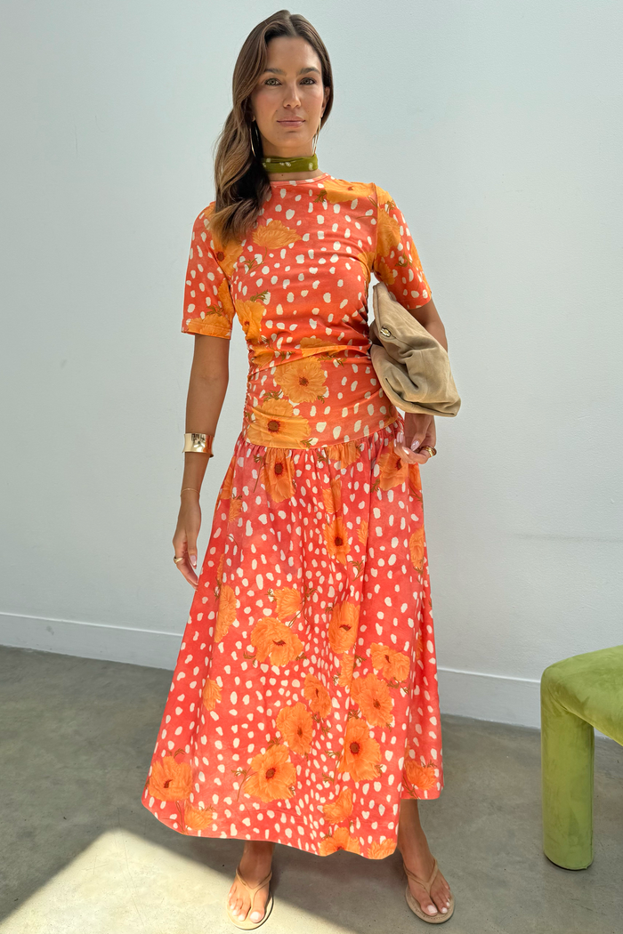 Coral Poppy Gracie Midi Dress