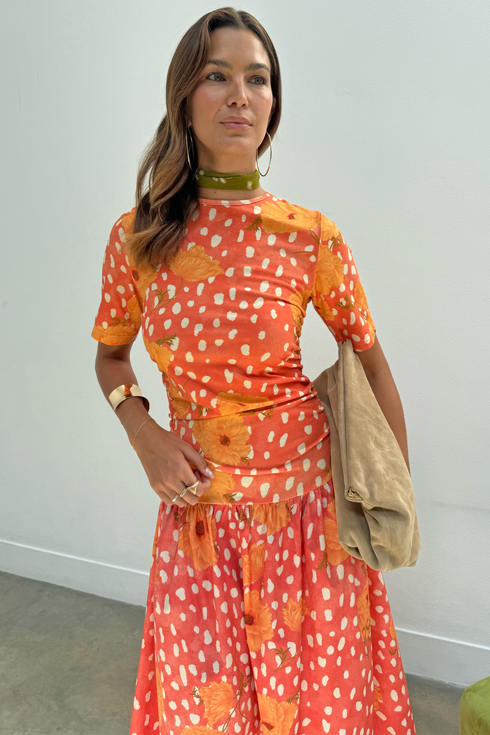 Coral Poppy Gracie Midi Dress