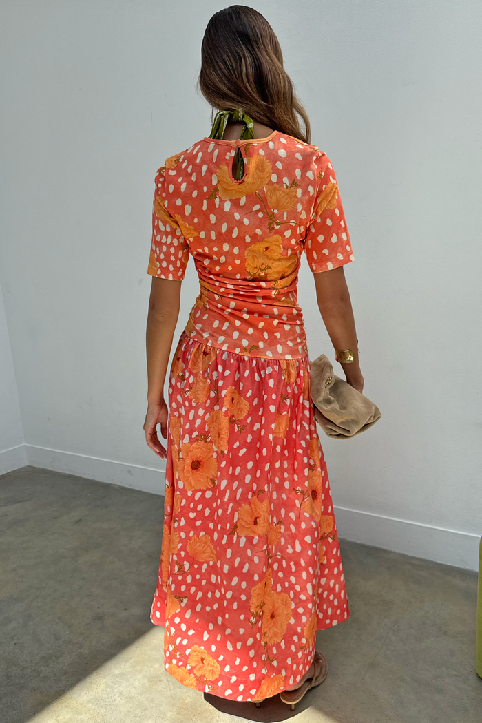 Coral Poppy Gracie Midi Dress