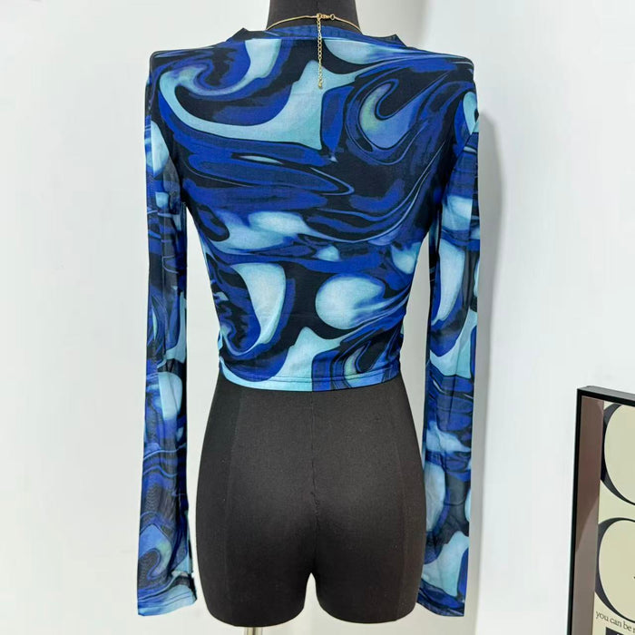 Crew Neck Pullover Printed Crop Top
