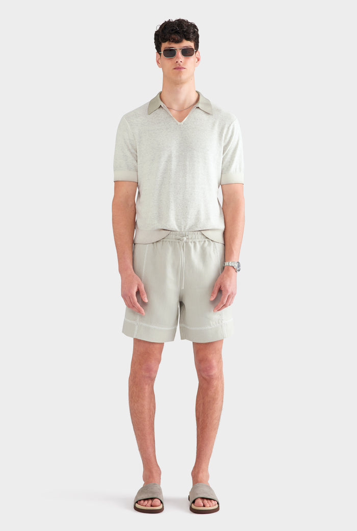Crochet Stitch Linen Short - Fog/White
