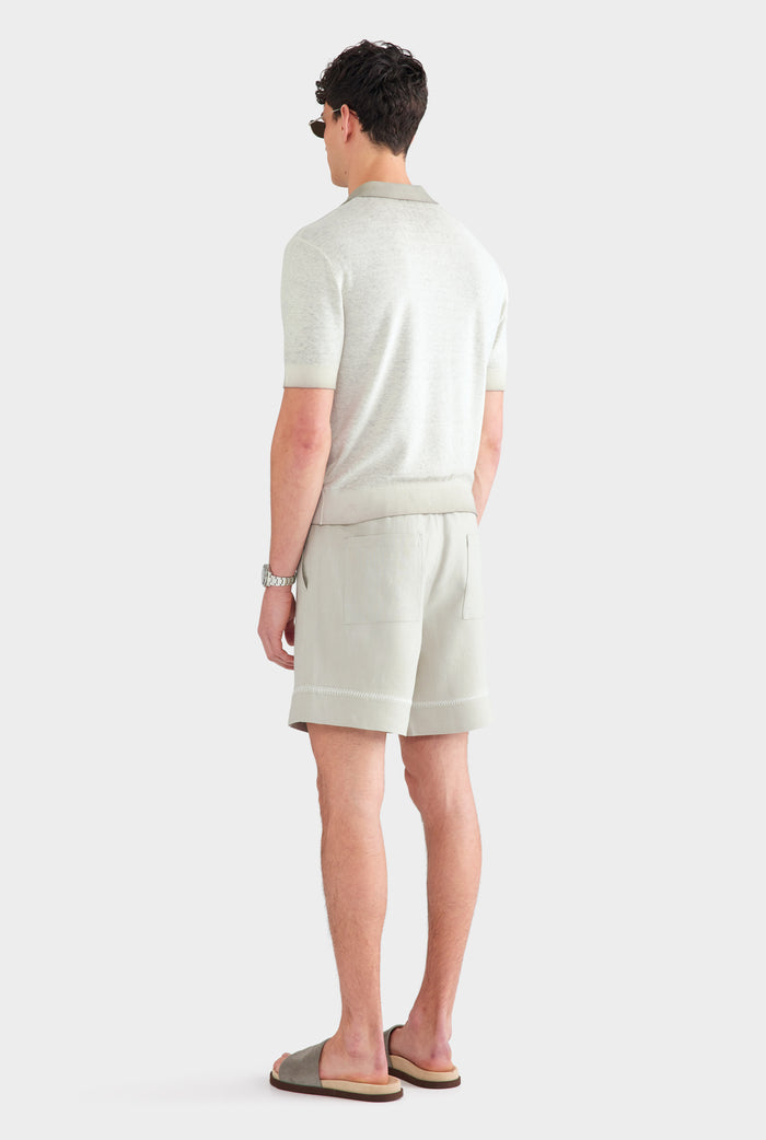 Crochet Stitch Linen Short - Fog/White