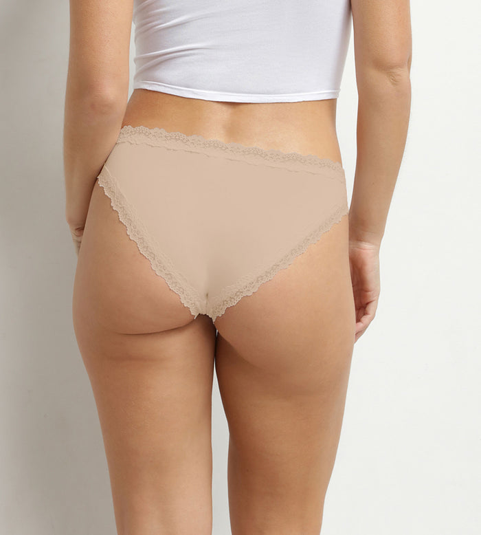 Culotte femme invisible en microfibre et dentelle Nude Dim