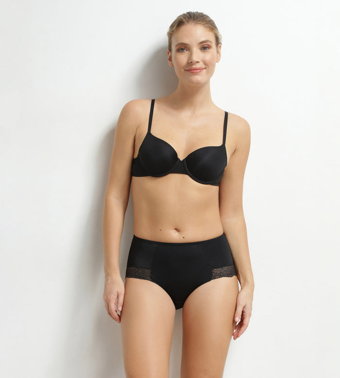 Culotte haute ventre plat en dentelle noire Dim Silhouette Essentiel