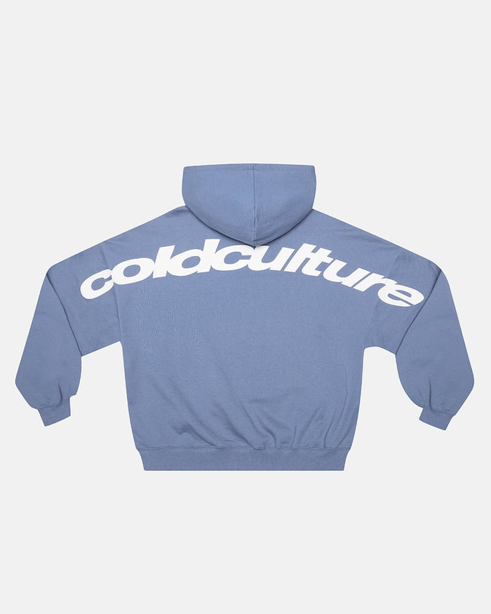 CURVED HOODIE LIGHT BLUE - light blue oversized hoodie, back view - Cold Culture