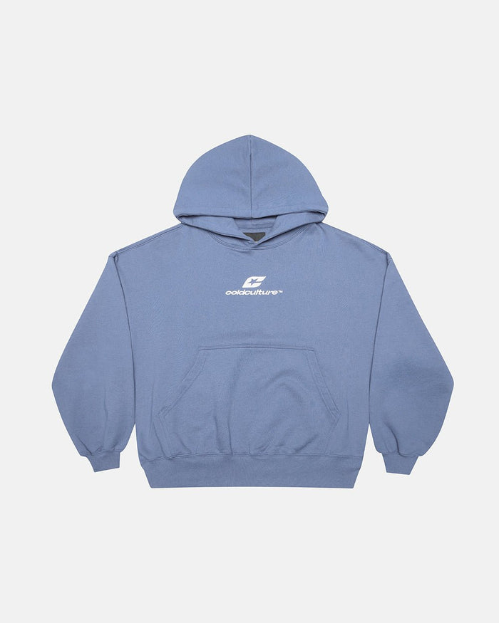 CURVED HOODIE LIGHT BLUE - light blue oversized hoodie, front view - Cold Culture