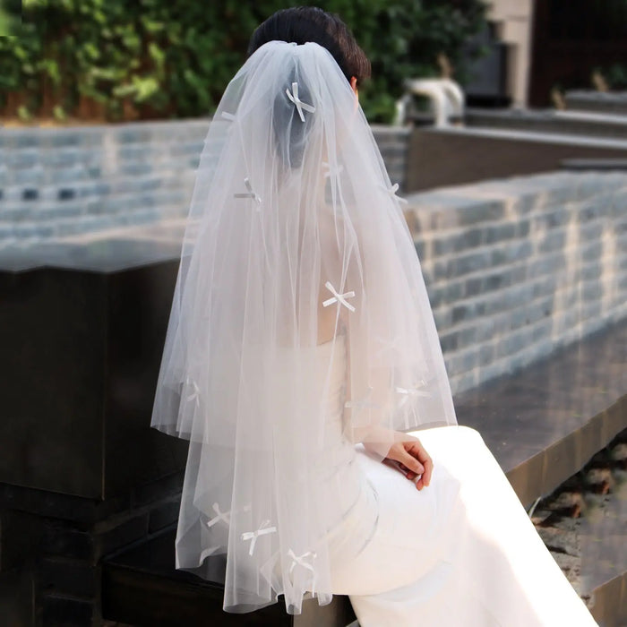 Elegant Pearl Wedding Veil Cathedral Length 90.55 Inches Single Tier Cut Edge Beaded Bridal Veil for Bride BV002（副本） SHEER FAIRY