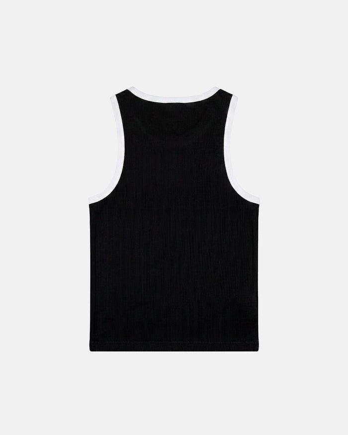 CUTE TANK TOP BLACK - black contrast trim tank top, back view - Cold Culture