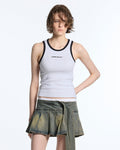 CUTE TANK TOP WHITE - white contrast trim tank top, front view on female model - Cold Culture #woman