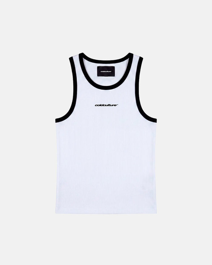 CUTE TANK TOP WHITE - white contrast trim tank top, front view - Cold Culture