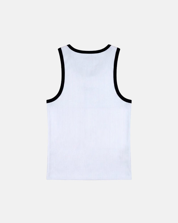 CUTE TANK TOP WHITE - white contrast trim tank top, back view - Cold Culture