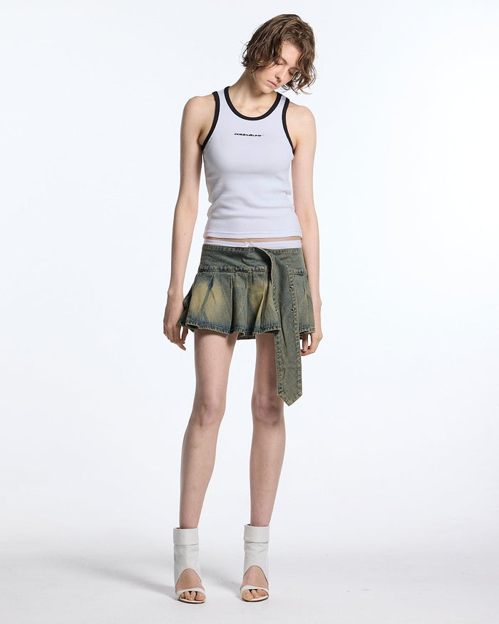 CUTE TANK TOP WHITE - white contrast trim tank top, front view on female model - Cold Culture