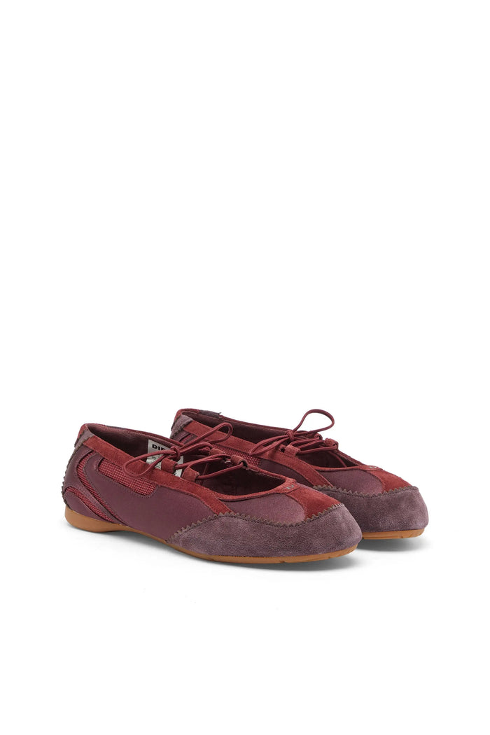 D-Mile - Lace-up ballerina flats in leather and mesh