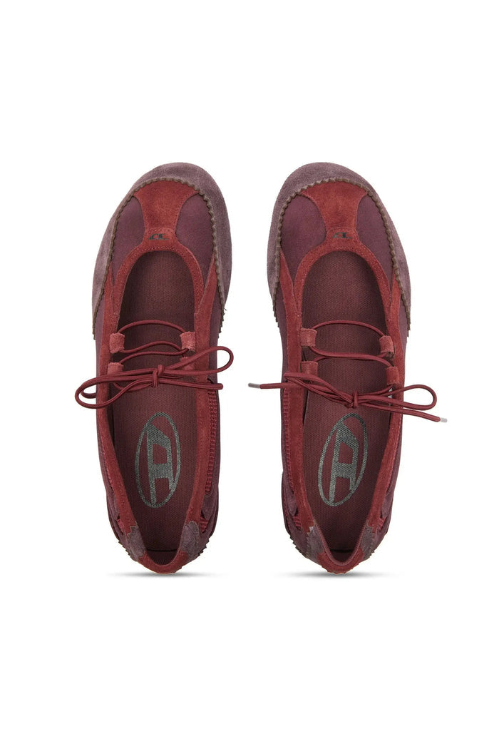 D-Mile - Lace-up ballerina flats in leather and mesh