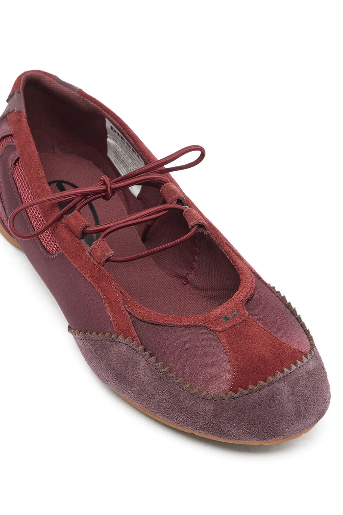 D-Mile - Lace-up ballerina flats in leather and mesh