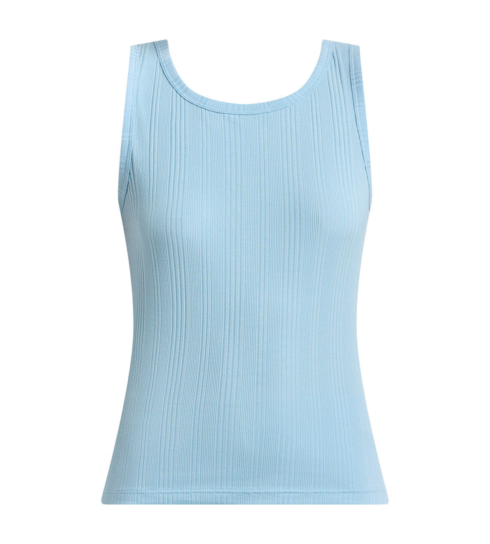 Débardeur femme jersey côtelé fin bleu satin Dim x Ines de la Fressange