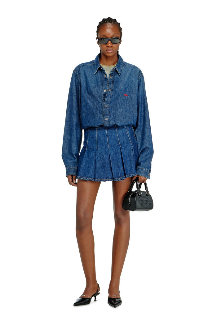 Denim skort with pleated front