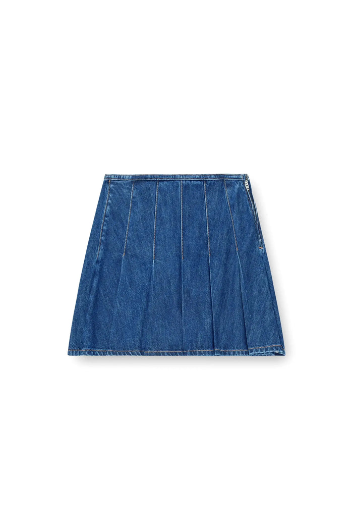 Denim skort with pleated front