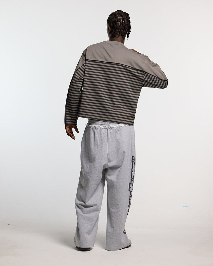 DOUBLE SIDED LONGSLEEVE DARK GREY - dark grey striped longsleeve tee, back view on male model - Cold Culture #man