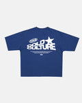 DOWN TO LUCK TEE BRIGHT BLUE - bright blue oversized tee, back view - Cold Culture