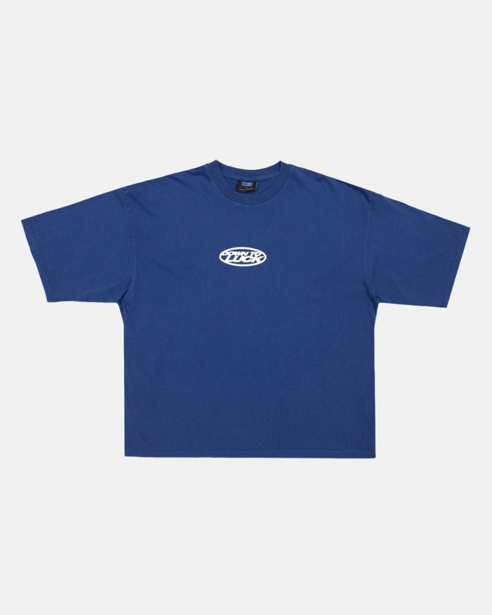 DOWN TO LUCK TEE BRIGHT BLUE - bright blue oversized tee, front view - Cold Culture