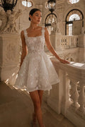 Dreamy Off White Square Neck Wedding Dress with Floral Appliques SW722 Sheer Fairy