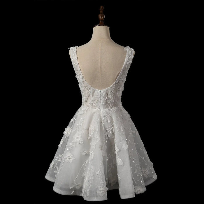 Dreamy Off White Square Neck Wedding Dress with Floral Appliques SW722 Sheer Fairy