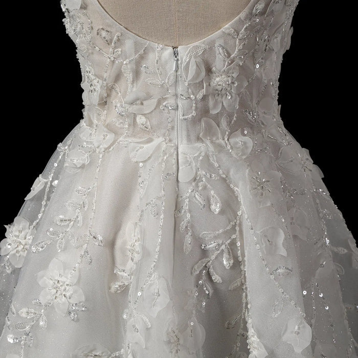 Dreamy Off White Square Neck Wedding Dress with Floral Appliques SW722 Sheer Fairy