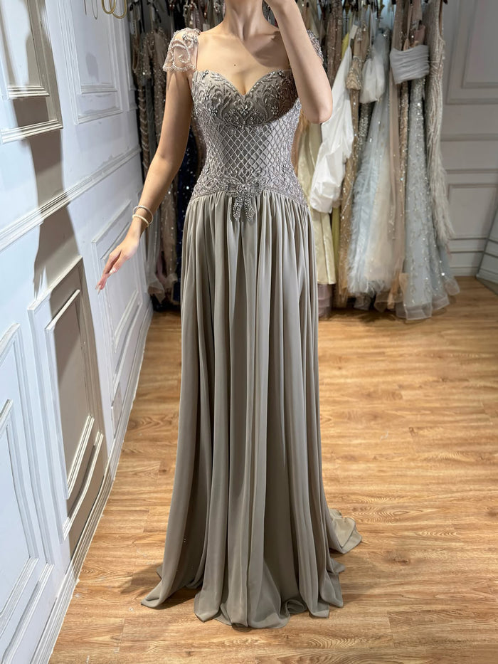 Elegant Caramel Beaded Chiffon A Line Sweetheart Evening Dress LA73698 SERENE HILL