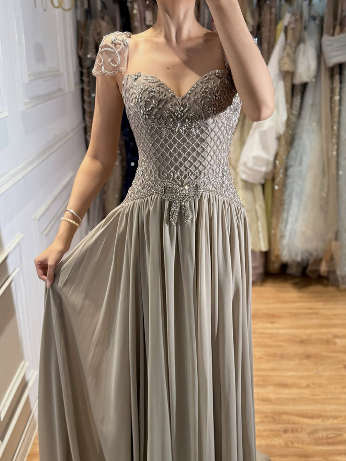 Elegant Caramel Beaded Chiffon A Line Sweetheart Evening Dress LA73698 SERENE HILL