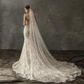 Vintage Floral Lace Mantilla Bridal Veil Long Cathedral Length 90.55 Inches Lace Trim Wedding Veil for Bride BV001（副本） SHEER FAIRY