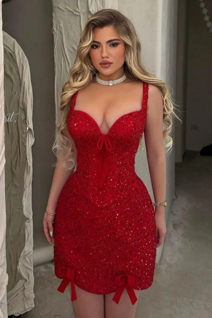 Elegant Red Sweetheart Tulle Sequin with Bow RM245 Sheer Fairy