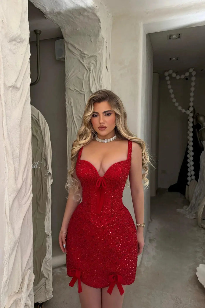 Elegant Red Sweetheart Tulle Sequin with Bow RM245 Sheer Fairy