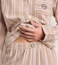 Ensemble pyjama femme flanelle rayée brun et beige DIM x Ines de la Fressange