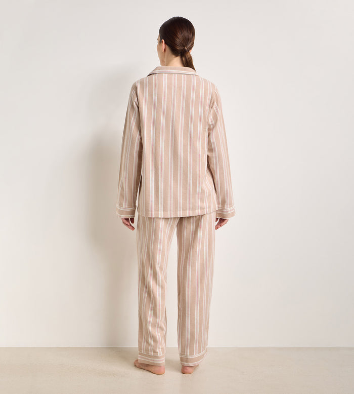Ensemble pyjama femme flanelle rayée brun et beige DIM x Ines de la Fressange