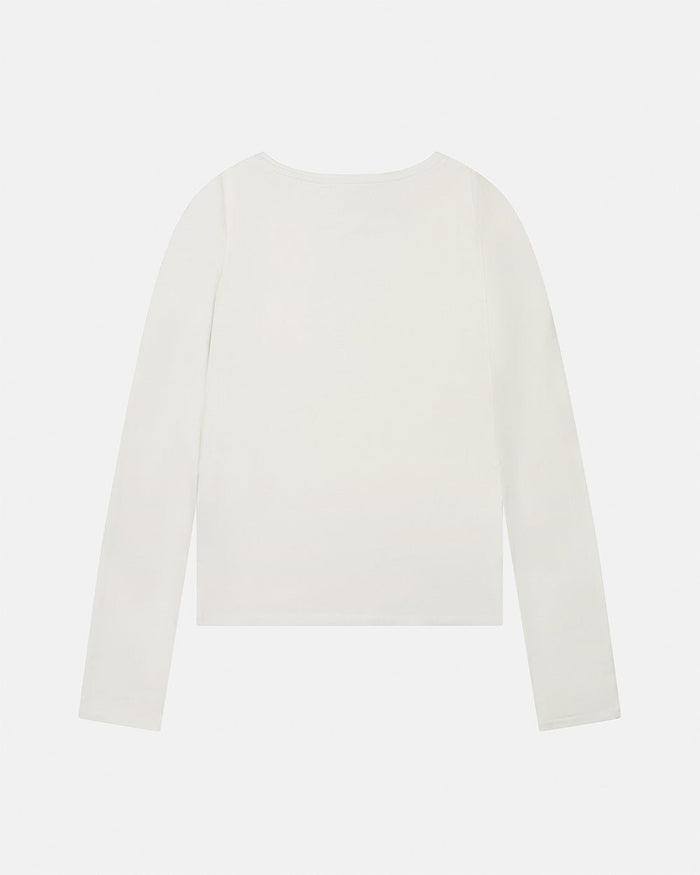 ESSENTIAL LONGSLEEVE TEE WHITE - white women's longsleeve tee, back view - Cold Culture