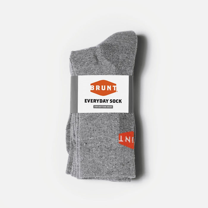 High quality, durable performance socks with BRUNT logo in grey folded in package * 0