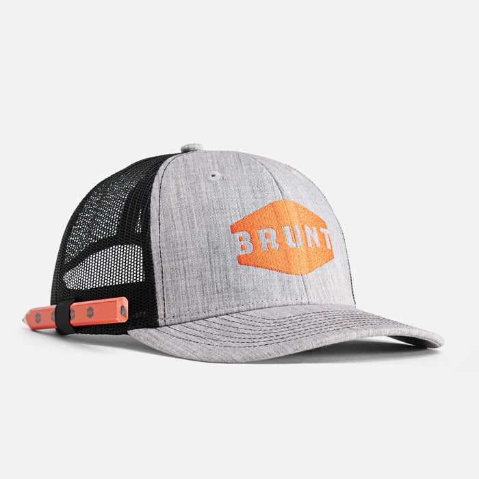 Curved Brim Work Hat with Built in Pencil Holder and BRUNT logo in Grey