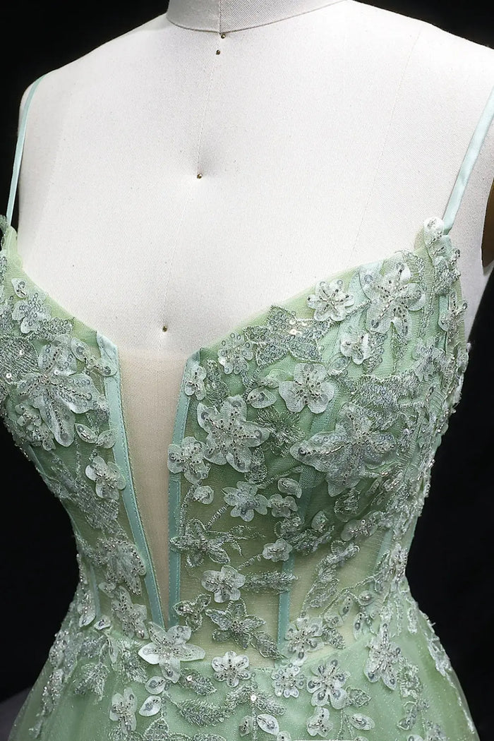 Fancy Sage Green V-Neck Tulle A-Line Prom Dress SH143 Sheer Fairy
