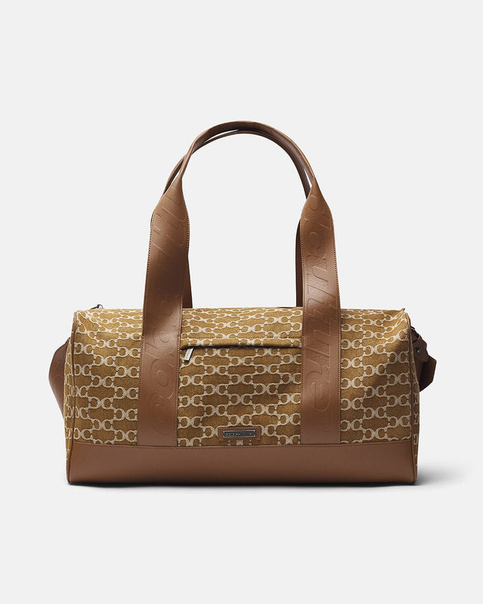 FEVER BAG BROWN - brown monogram duffle bag, front view - Cold Culture